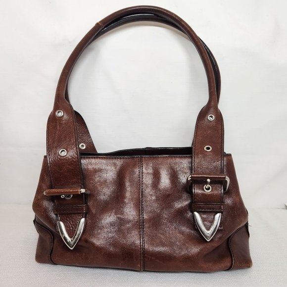 Wilsons Leather Handbags - Wilsons Leather Brown Mini Shoulder Purse Bag Silver Buckles Handbag Western